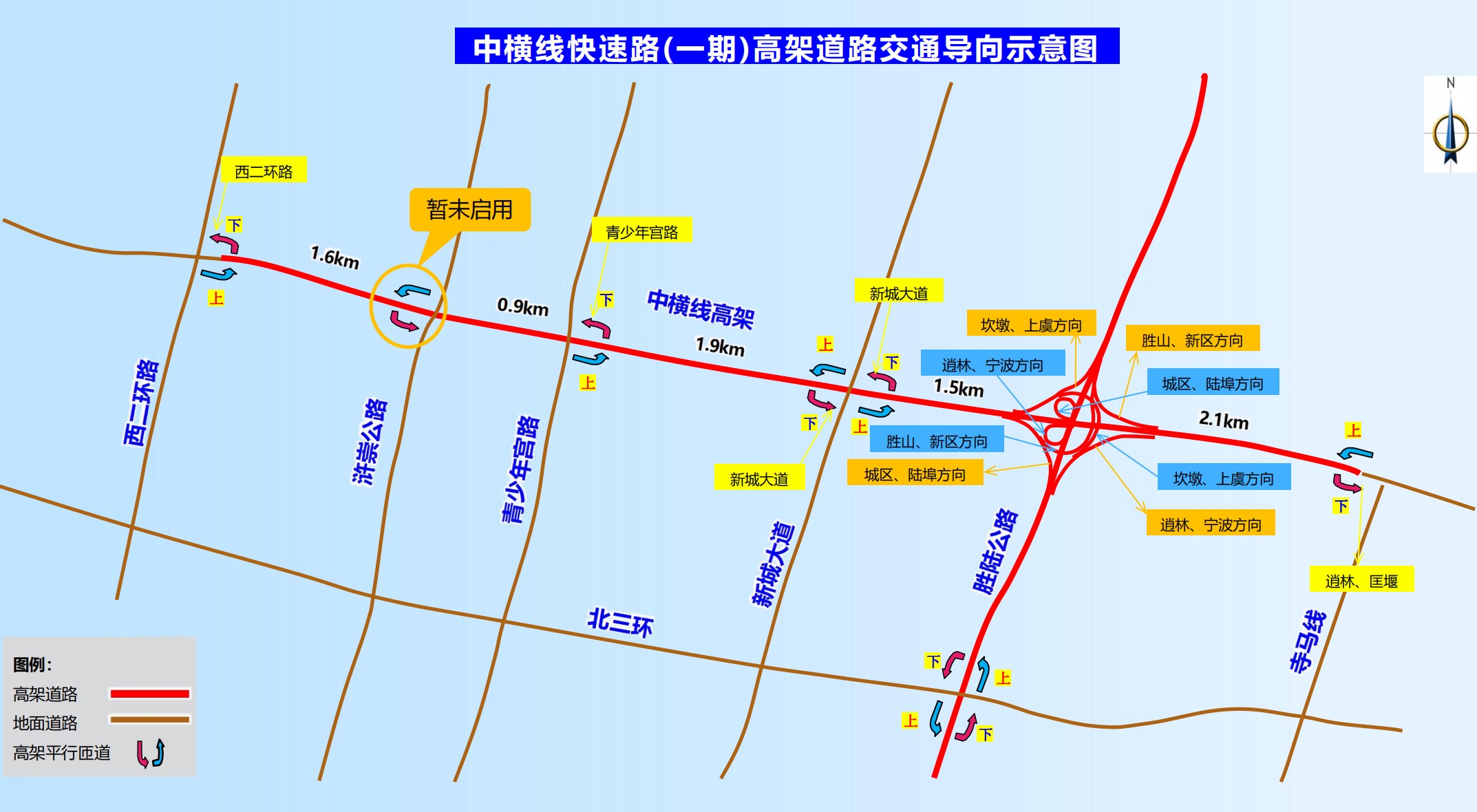 青少年宫路,新城大道,寺马公路匝道上下高架(浒崇公路匝道暂不开放)