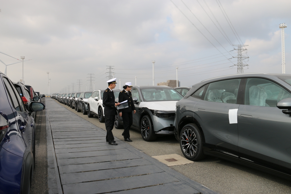 宁波海关关员对出口汽车进行现场监管。应俊摄.jpg